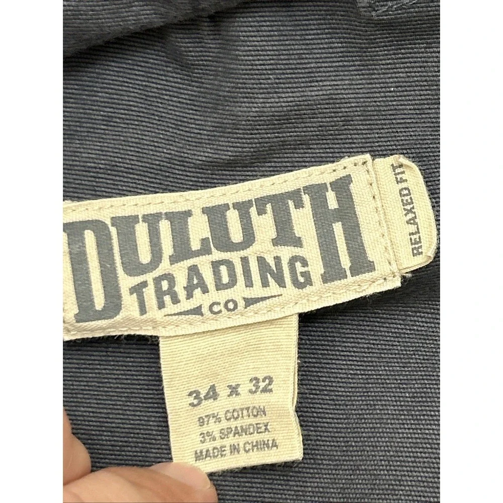 Duluth Flex Fire Hose Relaxed Fit Cargo Work Pants Men 34x31 Gray Canvas Stretch